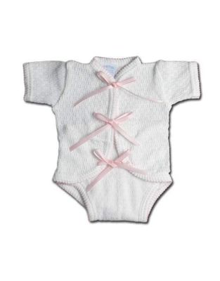 White/Pink Short Sleeve Fold Over Creeper w/ Ribbon Ties