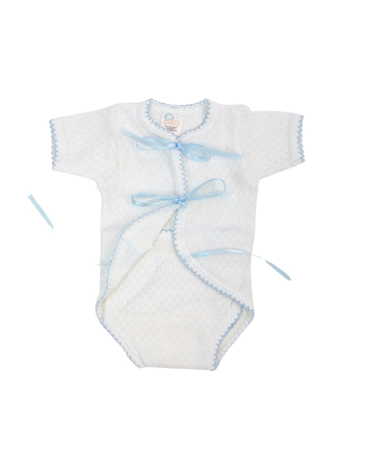 White/Blue Short Sleeve Fold Over Creeper w/ Ribbon Ties
