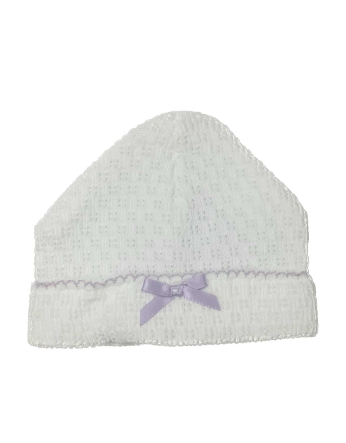 Paty White Saylor Cap, Lavender Trim &amp; Bow