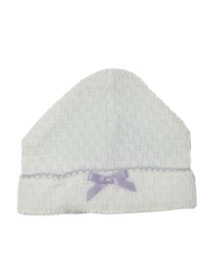 Paty White Saylor Cap, Lavender Trim &amp; Bow