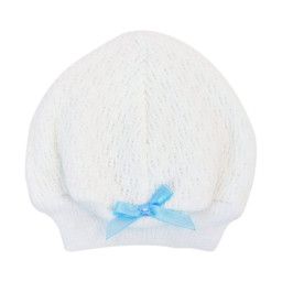 Paty White Beanie w/ Blue Trim and Bow