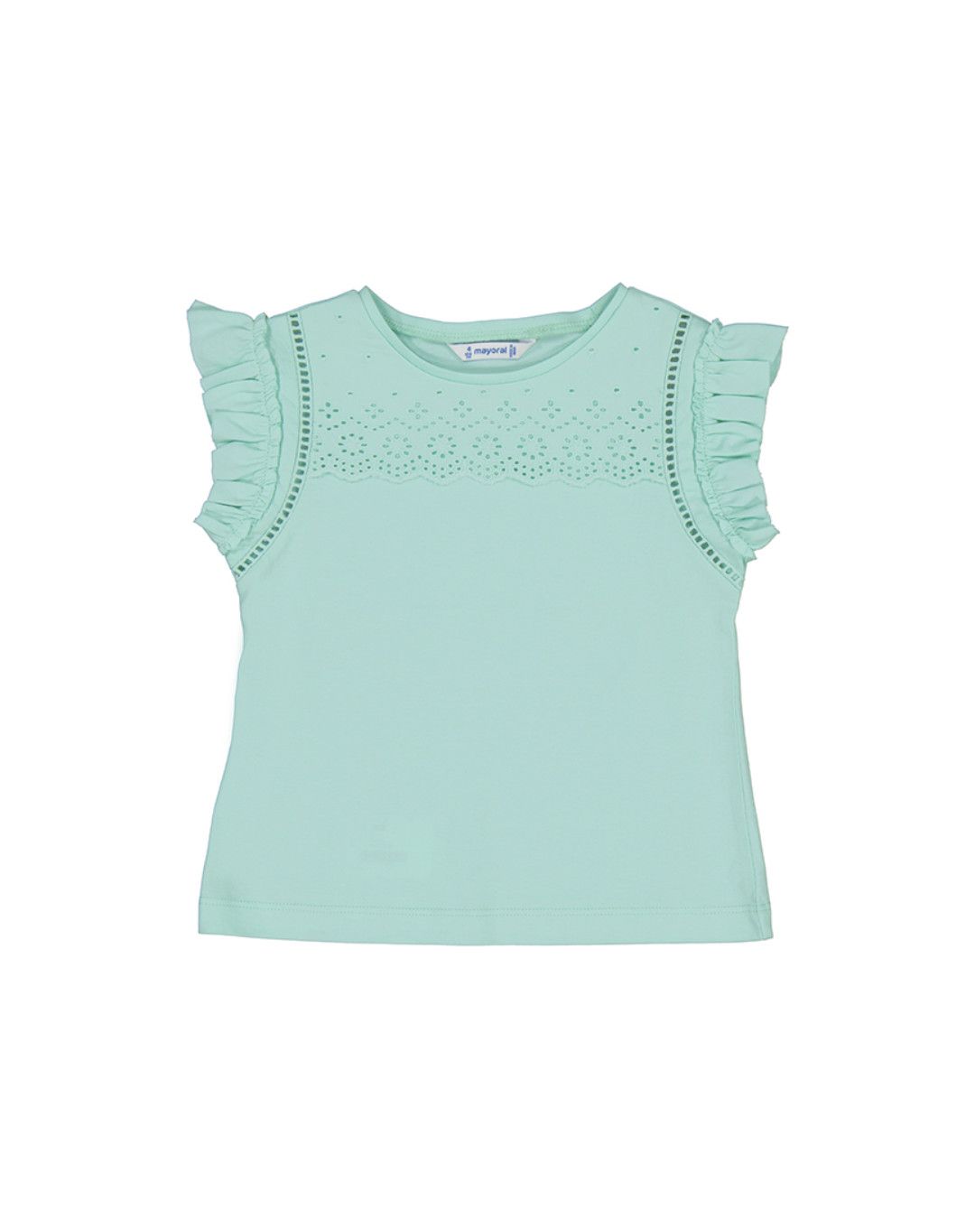 Ruffle Sleeve Tank Top with Eyelet Detail, Aqua