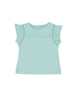 Ruffle Sleeve Tank Top with Eyelet Detail, Aqua