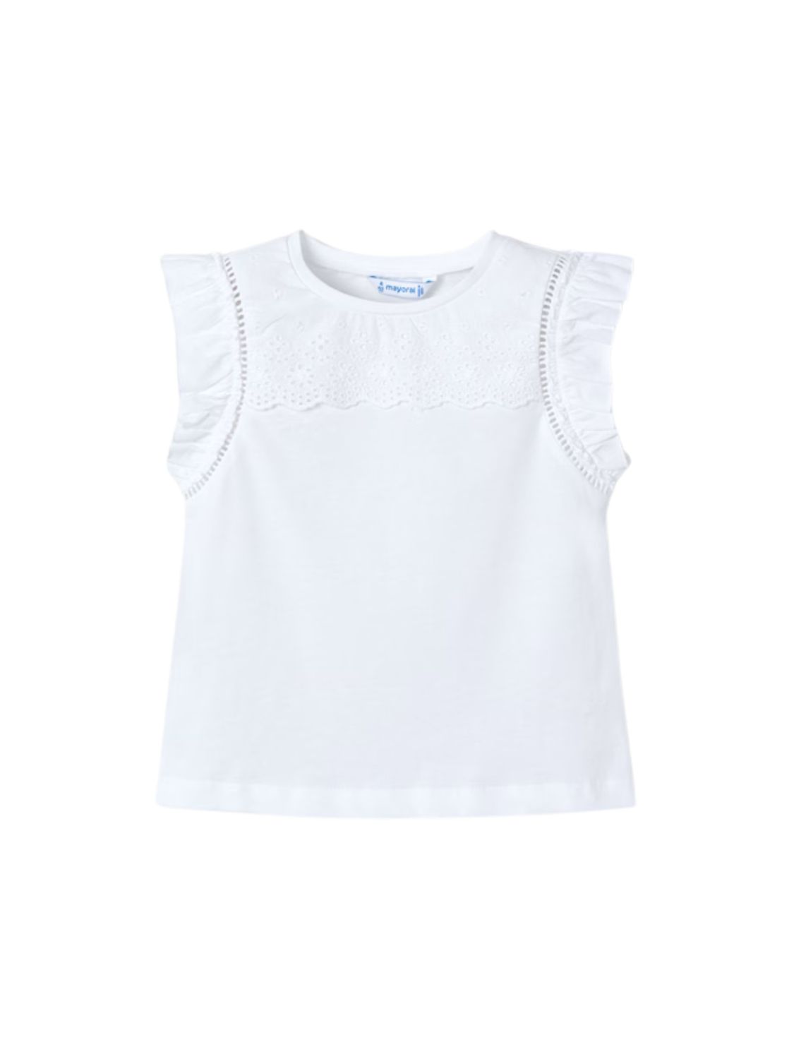 White Tank Ruffle Sleeve Tank Top with Eyelet Detail, White