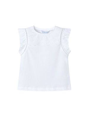White Tank Ruffle Sleeve Tank Top with Eyelet Detail, White