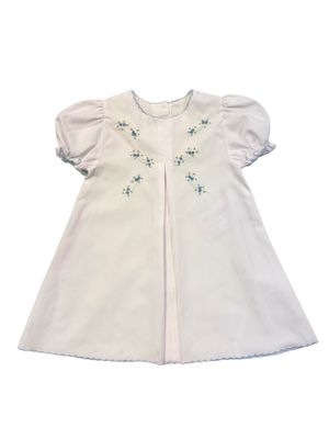 White Baby Dress with Blue Tiny Bud Embroidery