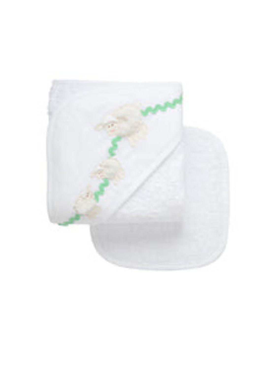 Hooded Towel and Washcloth Set, White Little Lamb