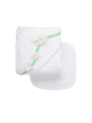 Hooded Towel and Washcloth Set, White Little Lamb