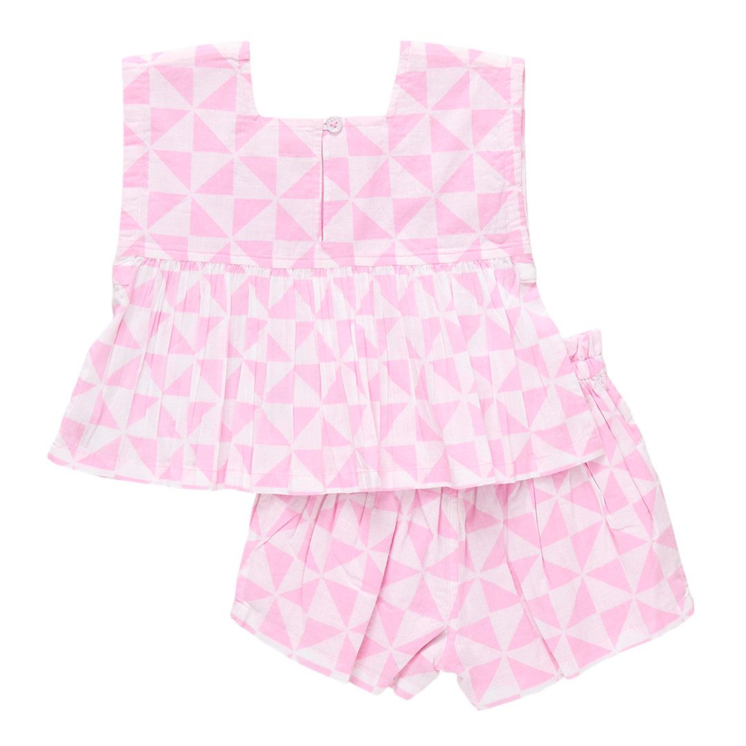 Kamari 2 Pc Set, Pink Triangle Check