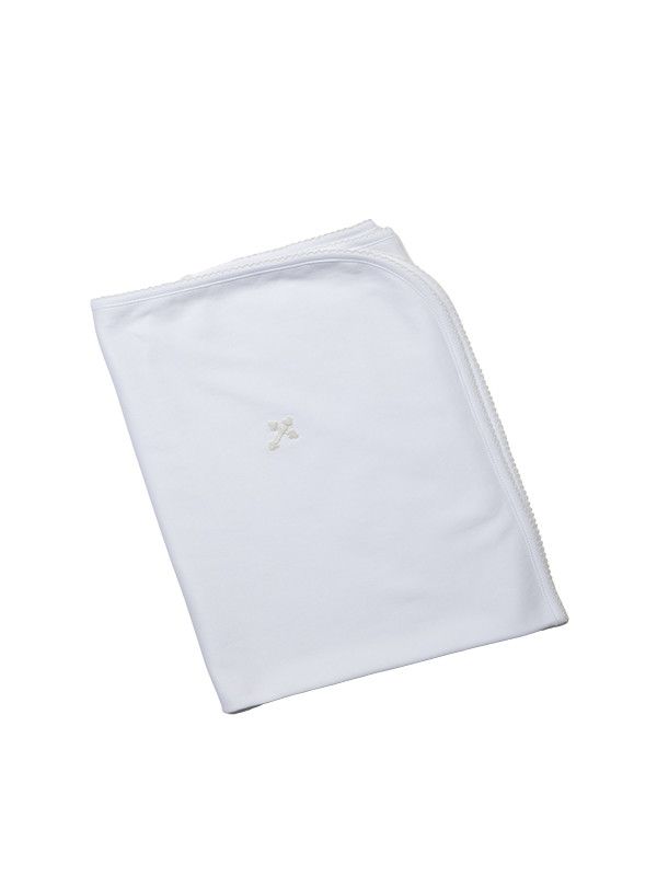 Cross Pima Baby Blanket, White