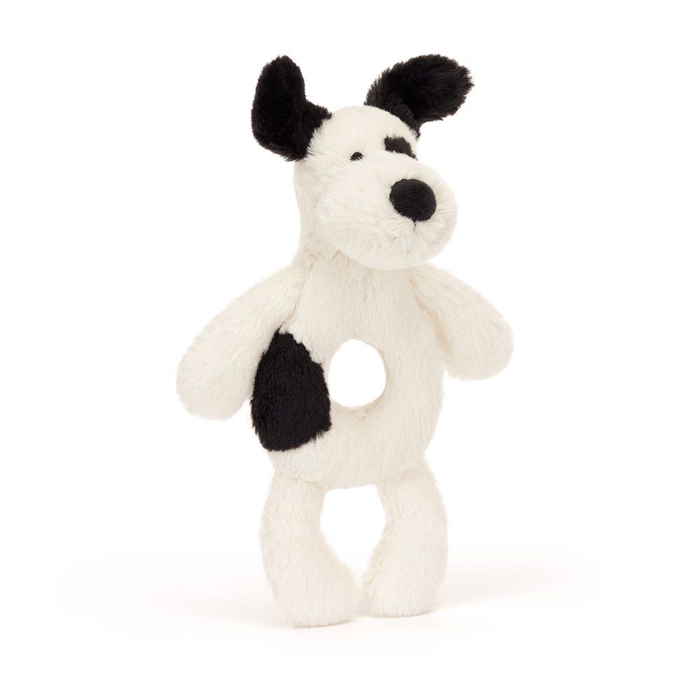 Bashful Black &amp; Cream Puppy Ring Rattle