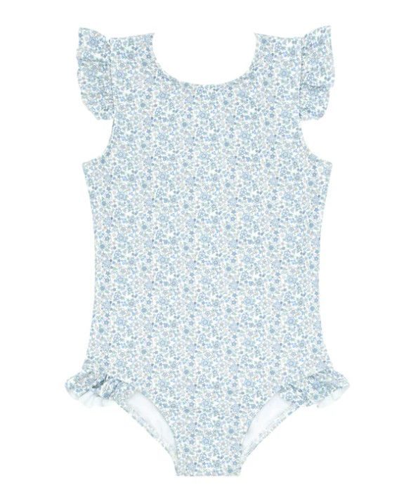 Slate Floral Ruffle Sleeve Swimsuit