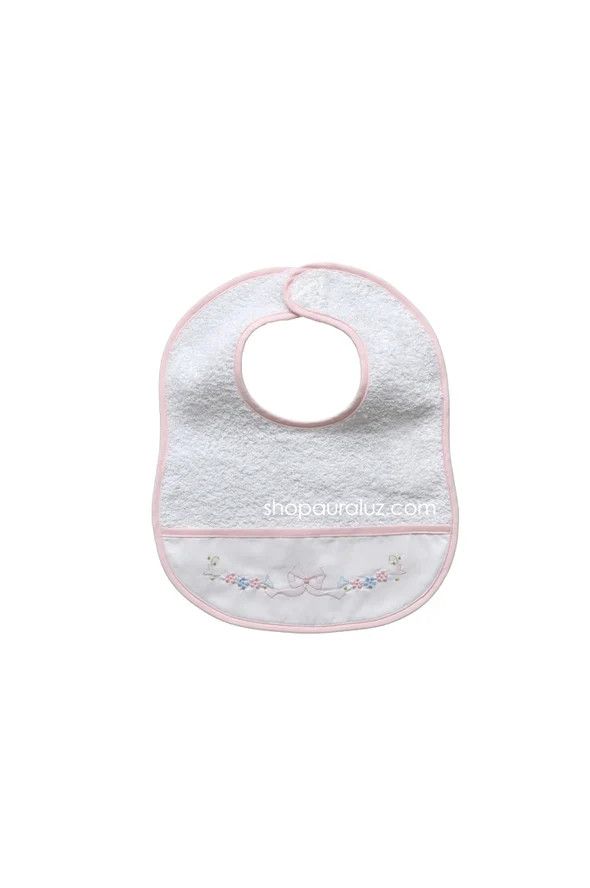 Terry Cloth Bib with Bow Embroidery