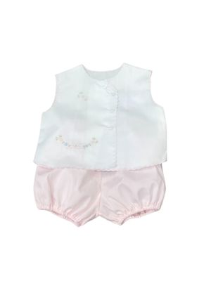 White &amp; Pink Bloomer Set w/ Tiny Pink Bow