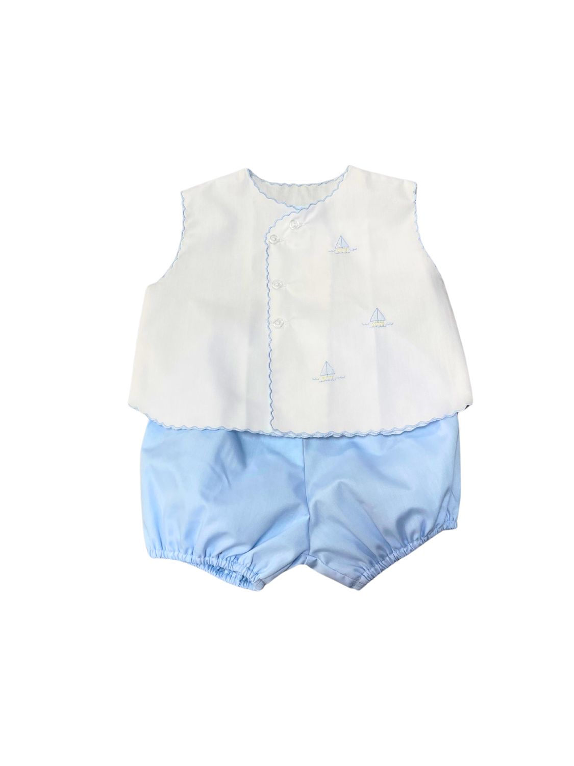 White &amp; Blue Bloomer Set w/ Sailboats