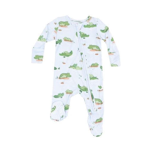 Alligator Blue 2 Way Zipper Footie, Size: NB