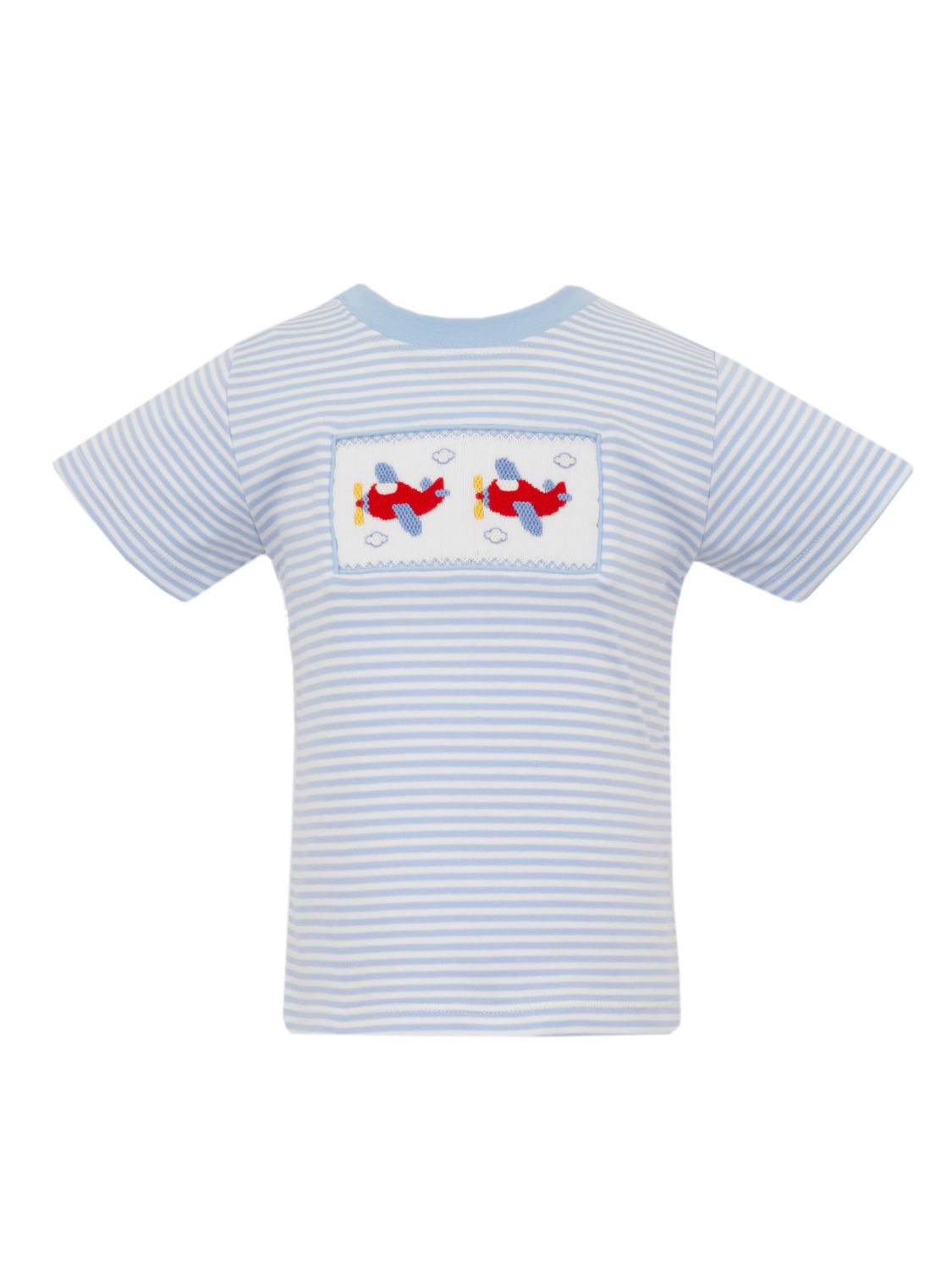 Light Blue Stripe Knit Airplane Smock T-shirt