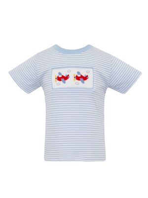 Light Blue Stripe Knit Airplane Smock T-shirt