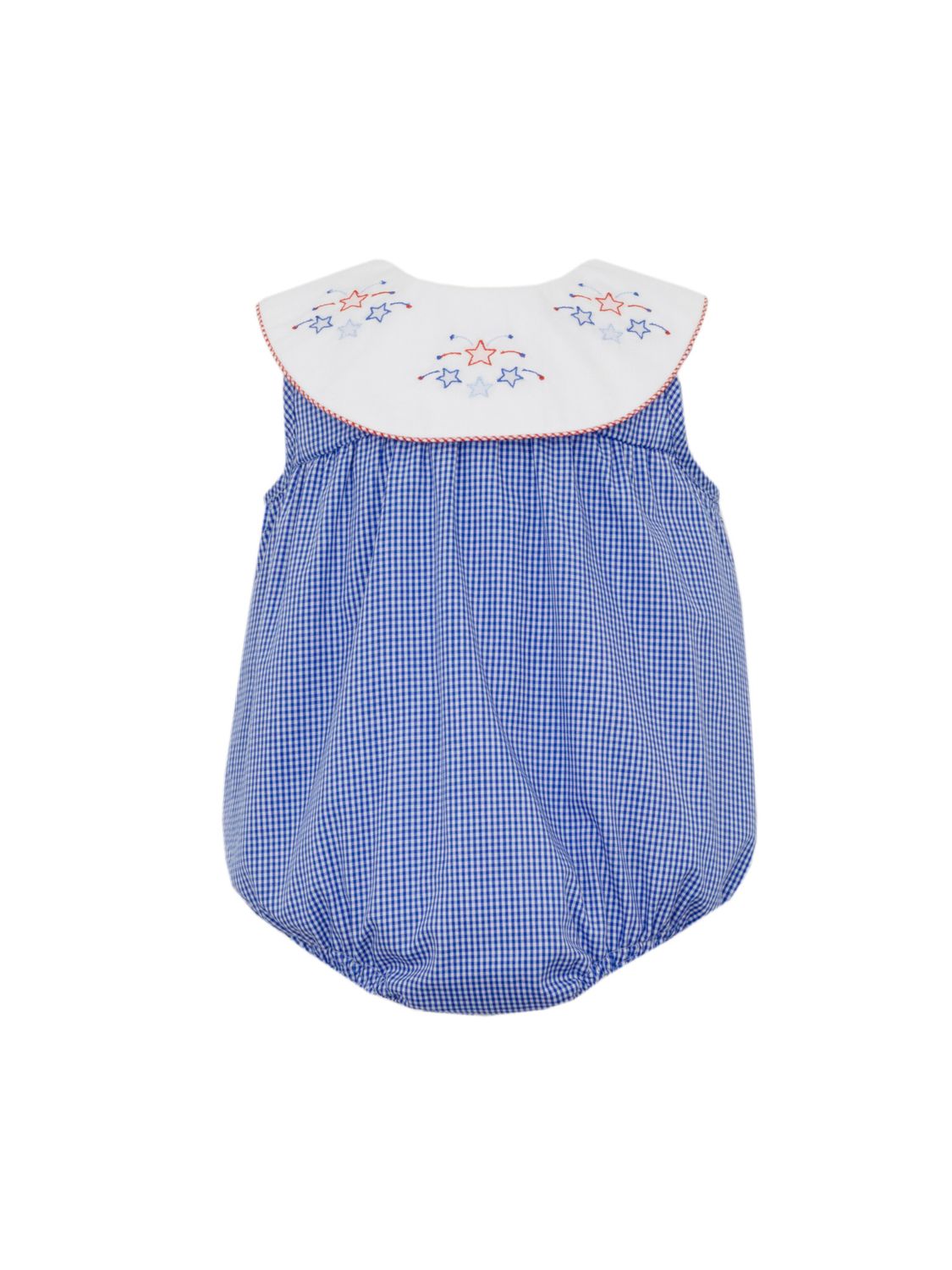 Blue Microcheck Bubble with Round Collar, Stars