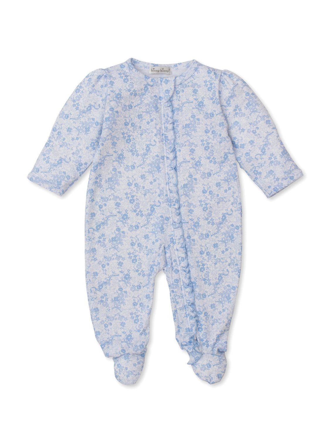 Old English Roses Printed Footie, Light Blue