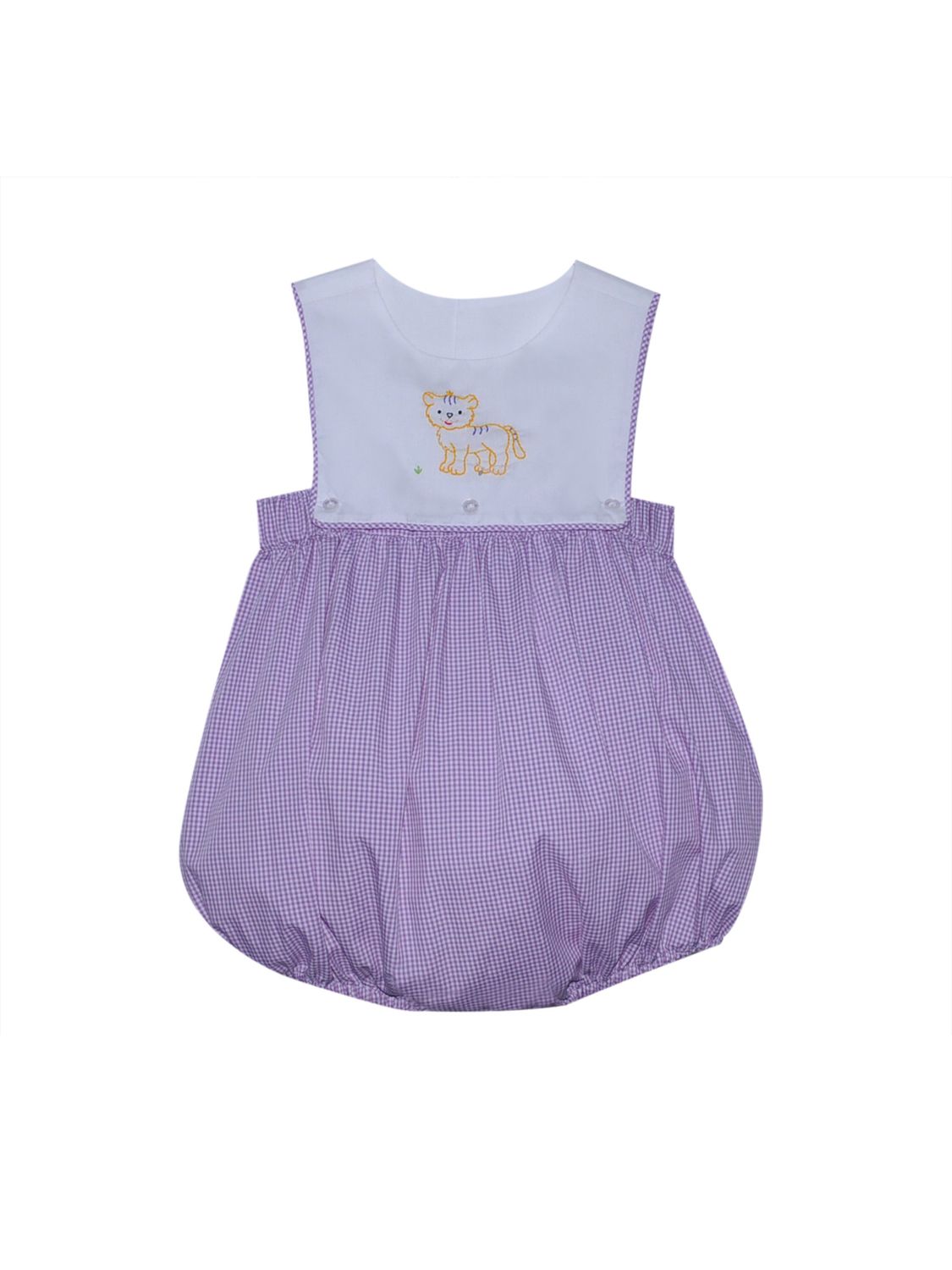 Purple Gingham Boy Bubble with Embroidered Tiger
