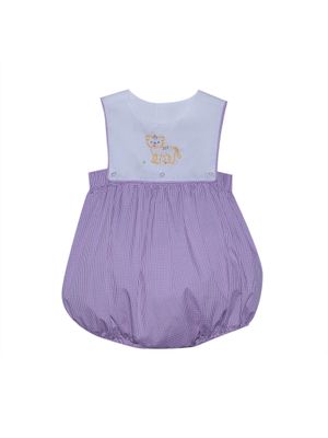 Purple Gingham Boy Bubble with Embroidered Tiger