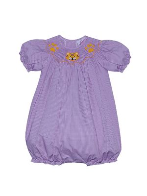 Purple Gingham Smocked Tiger/Paws Bishop Bubble	