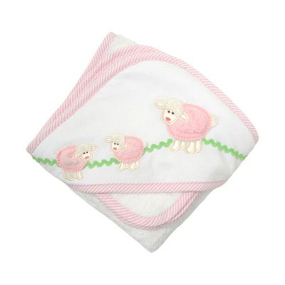 Hooded Towel and Washcloth Set, Pink Little Lamb