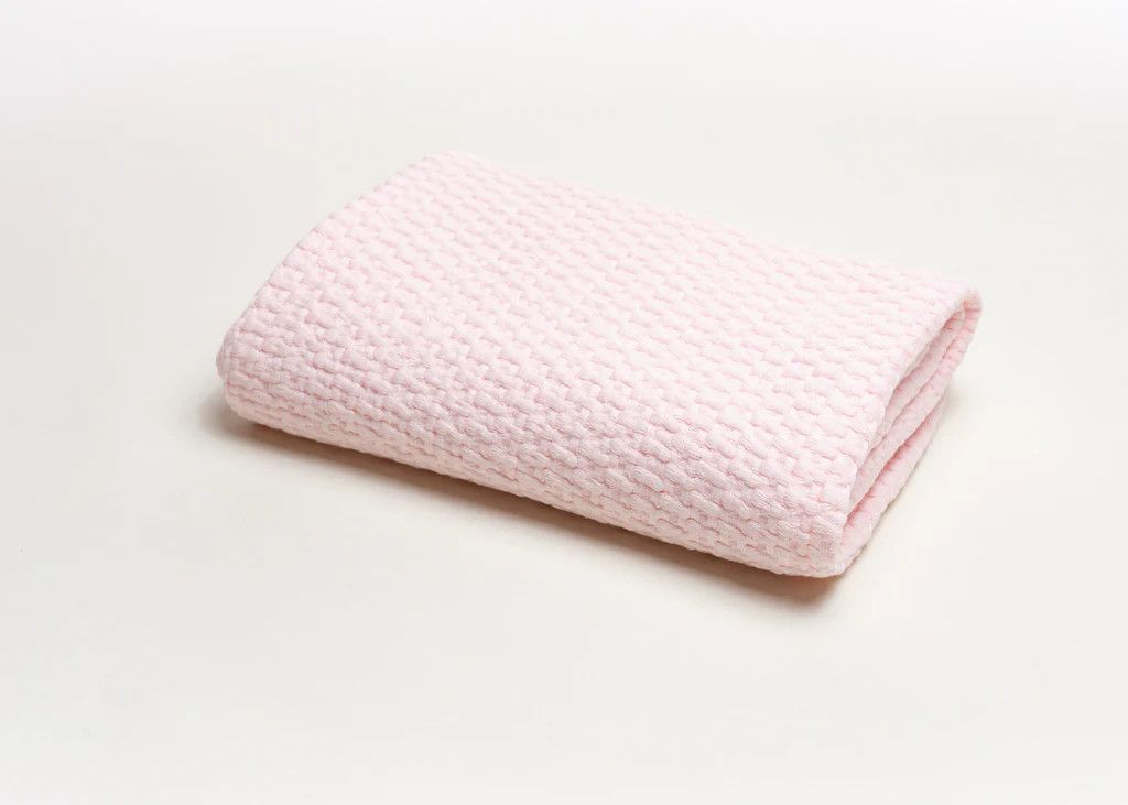Stonewashed Basketweave Blanket with Binding-Pink