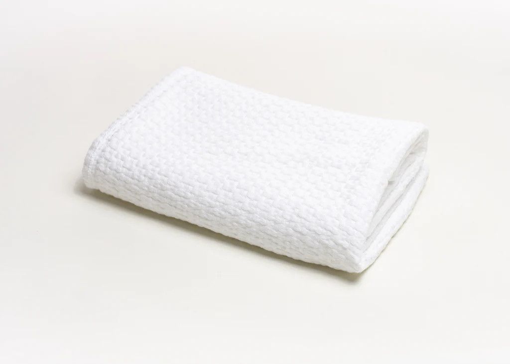 Stonewashed Basketweave Blanket with Binding-White