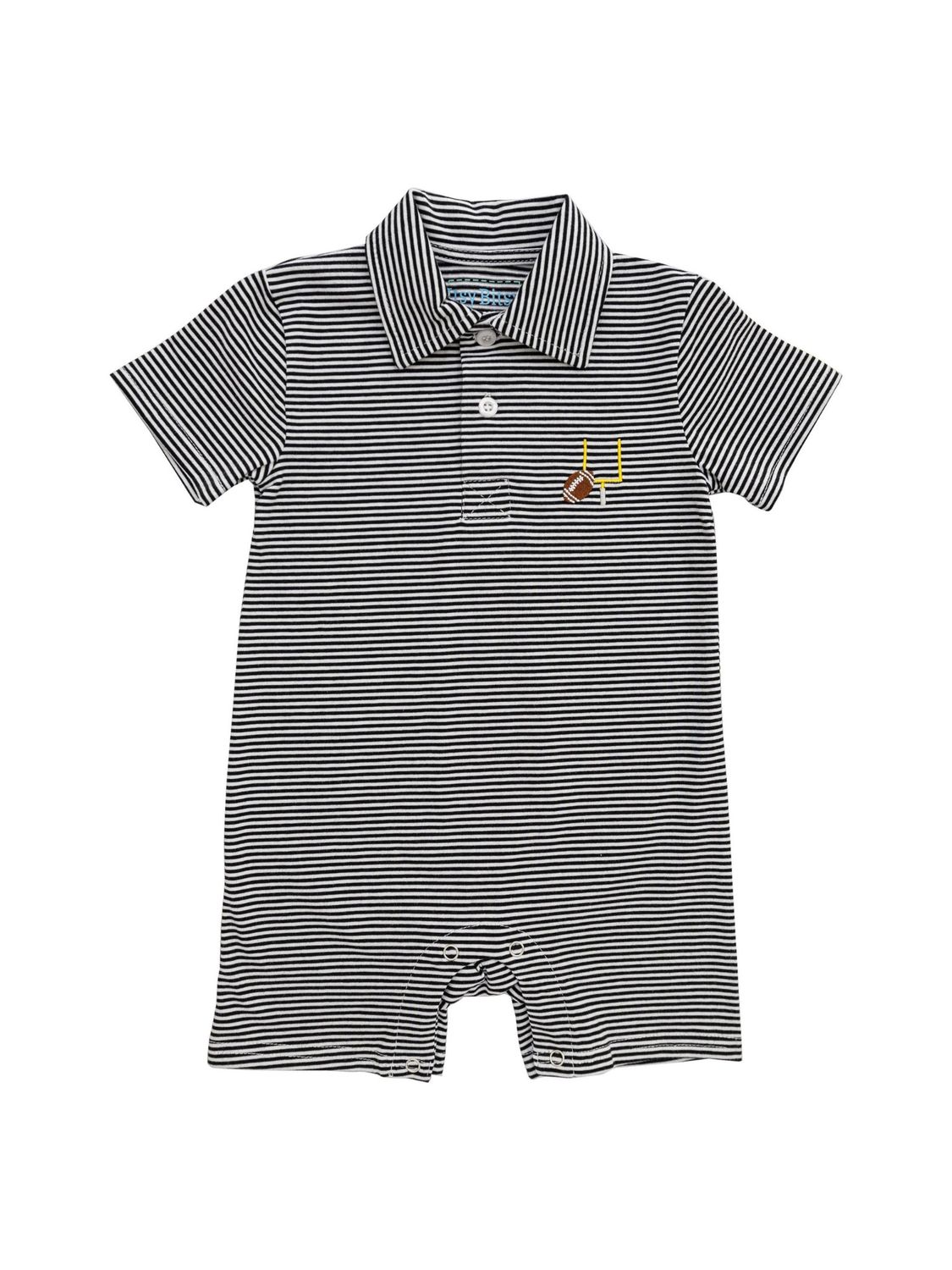 Black Stripe Game Day Polo Romper, Goal Post