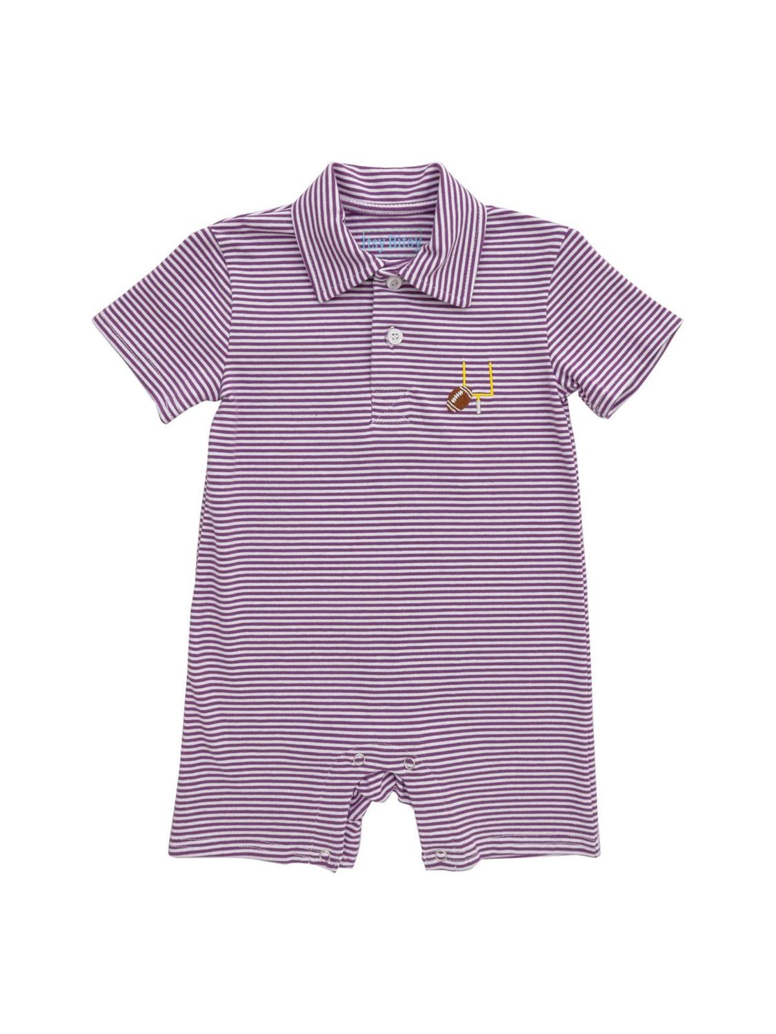Purple Stripe Game Day Polo Romper, Goal Post