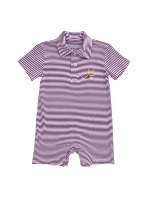 Purple Stripe Game Day Polo Romper, Goal Post