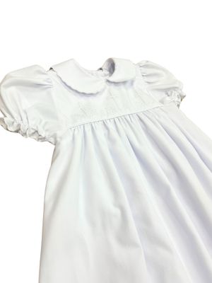Scallop Collar Christening Gown White Crosses