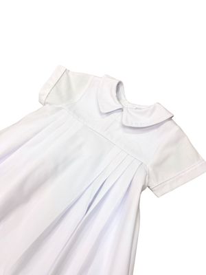 Pleated Christening Gown Cross Rib