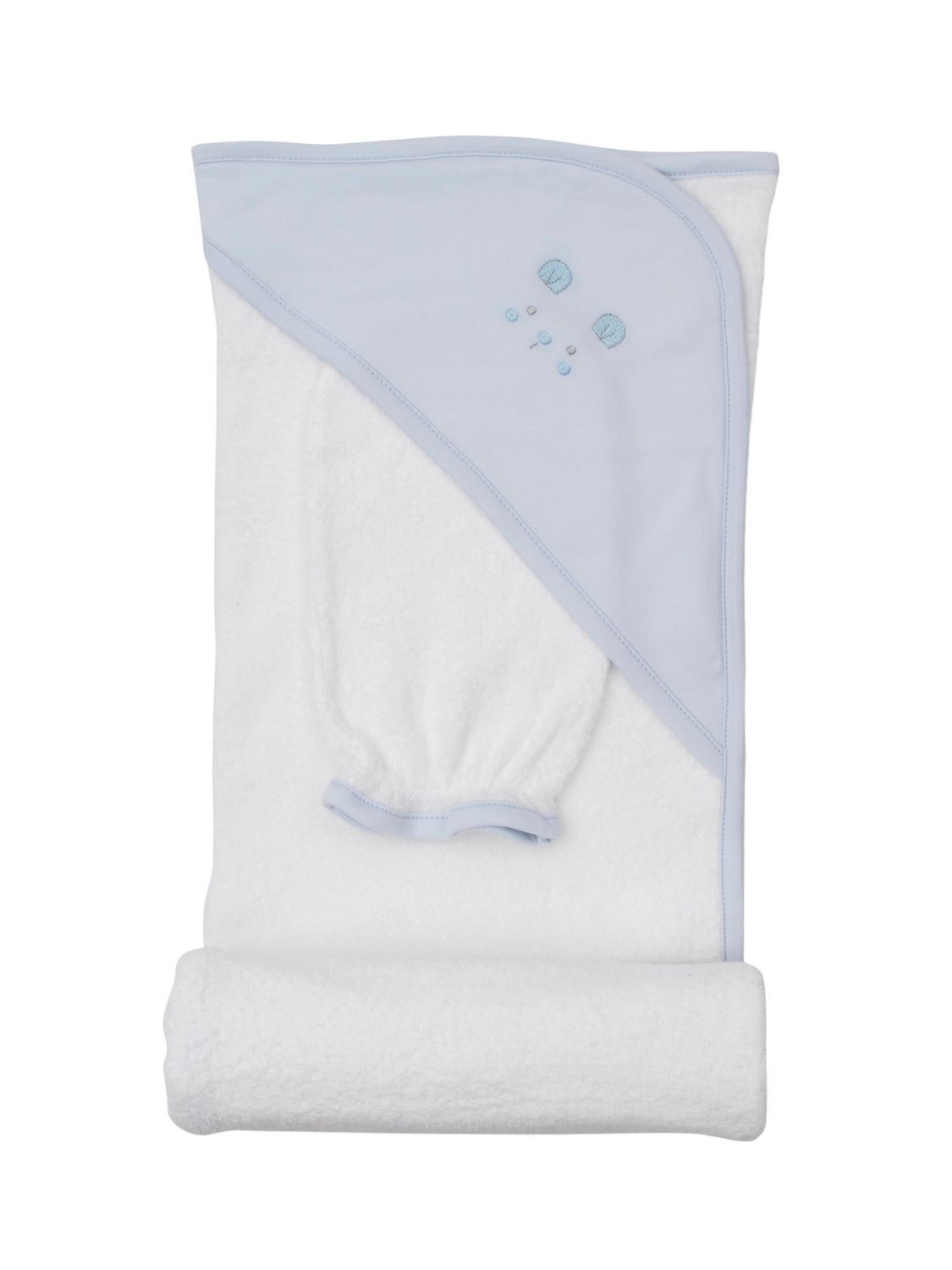 Blue Teddy Bear Time Hooded Towel w/ Mitt Set