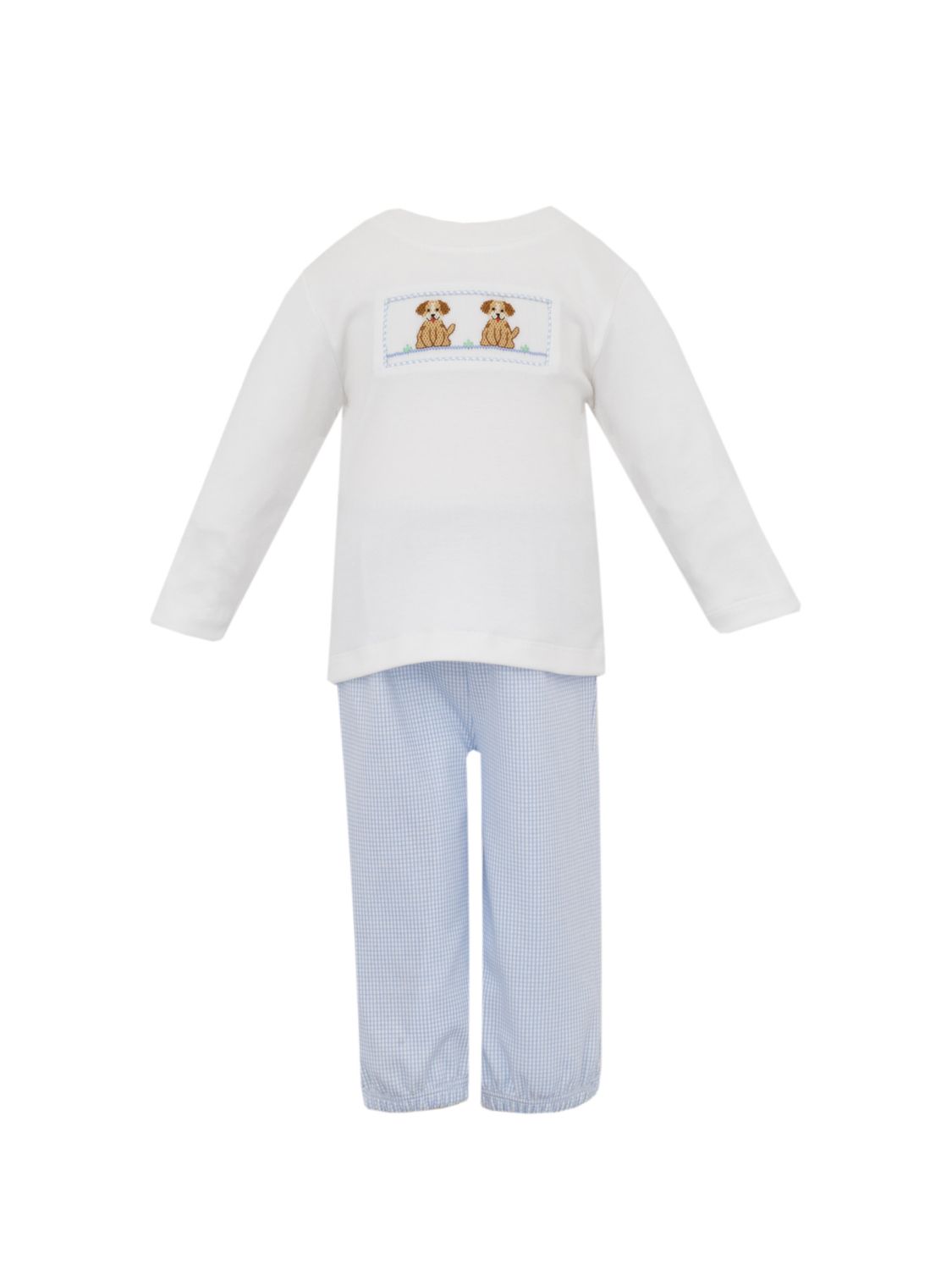 Blue Knit Check Puppies Smock Pant Set