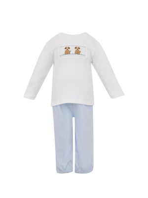 Blue Knit Check Puppies Smock Pant Set