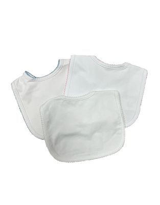 White Knit Bib w Pink Trim
