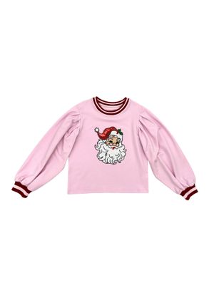 Pink Santa Patch Puff Sleeve Sweatshirt