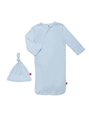 Love Lines Blue Pointelle Magnetic Gown Set NB/3m