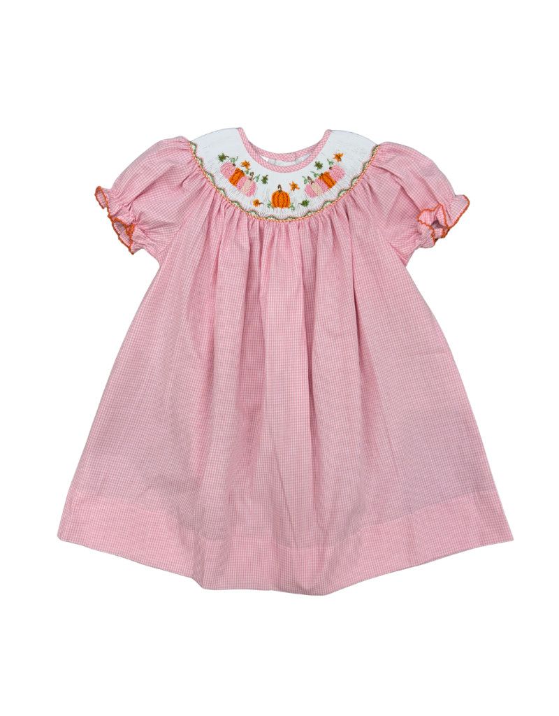 Pink Gingham Pumpkin Smock Bishop Dress