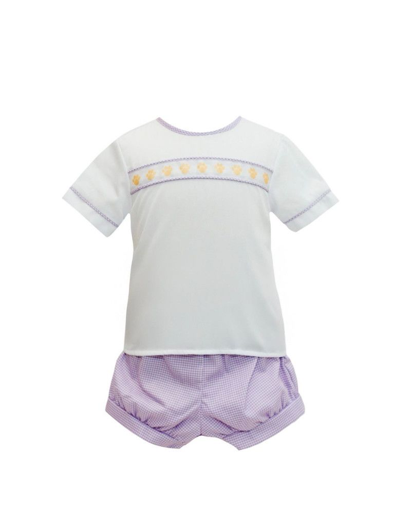 Purple Gingham Tiger Paw Ribbon Banded Short Set 