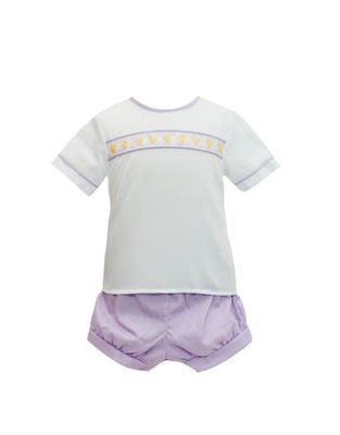 Purple Gingham Tiger Paw Ribbon Banded Short Set 