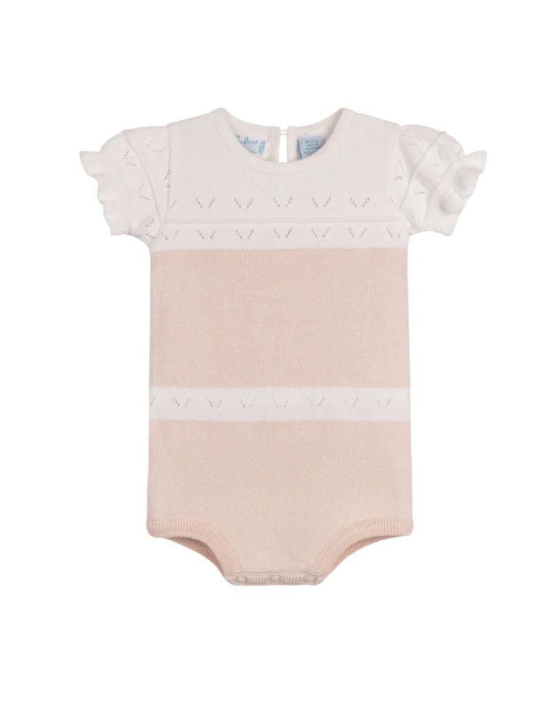 Girls Pointelle Contrast Knit Romper, Blush