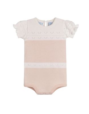 Girls Pointelle Contrast Knit Romper, Blush