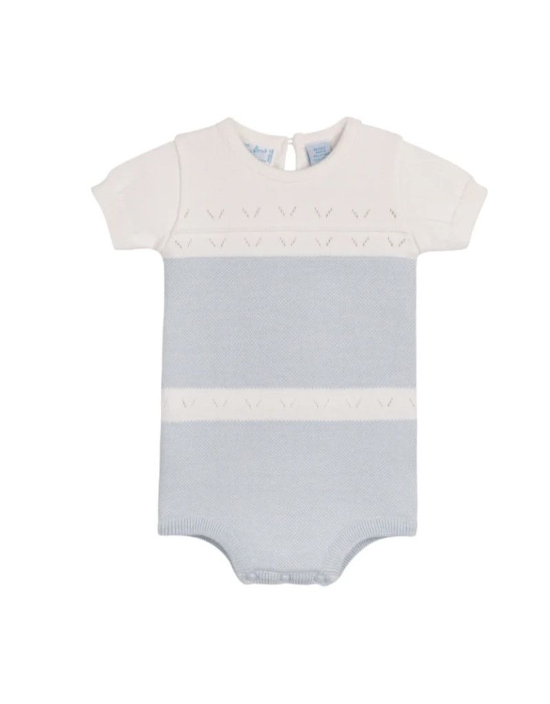 Boys Pointelle Contrast Knit Romper, Powder Blue