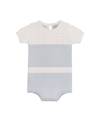 Boys Pointelle Contrast Knit Romper, Powder Blue