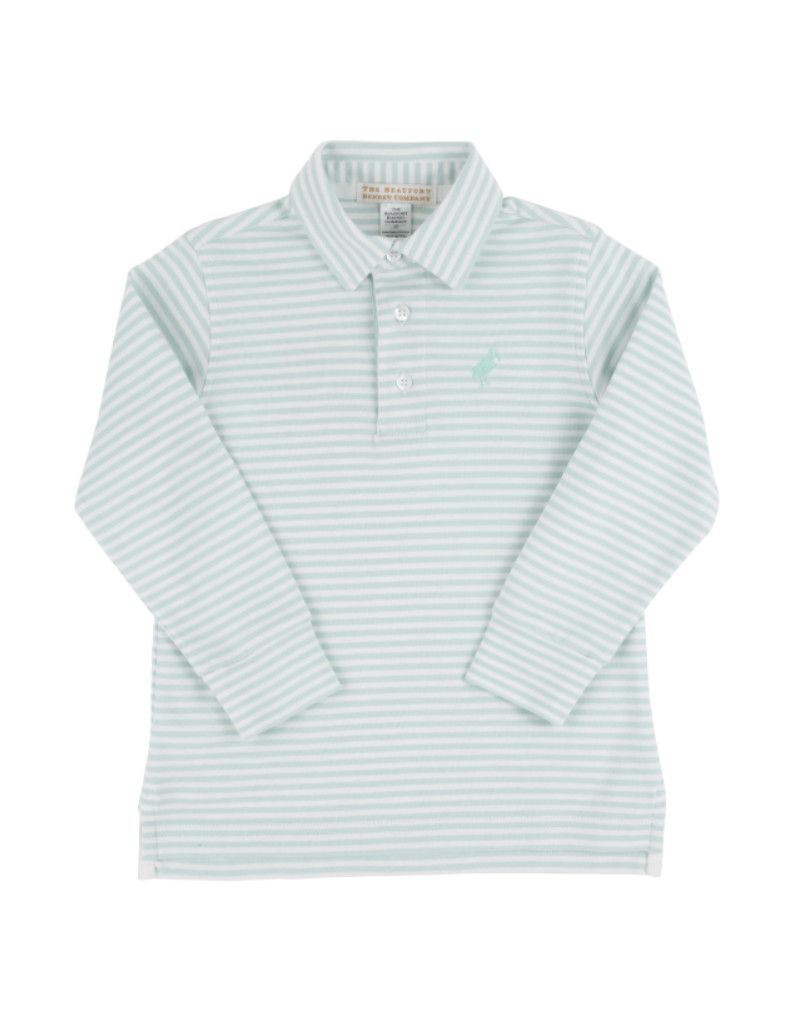 Prim &amp; Proper LS Pima Polo, Old Greenwich Green Stripe