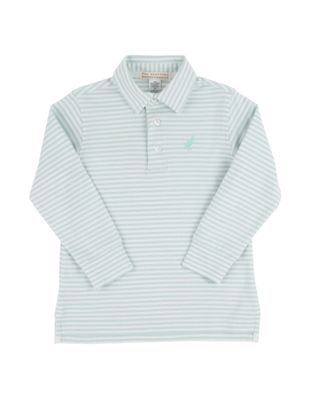 Prim &amp; Proper LS Pima Polo, Old Greenwich Green Stripe